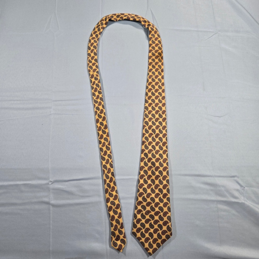 Christian Dior Monsieur Silk Tie Yellow Paisley Woven Italy Made in USA Mens